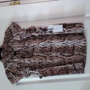 1.State Snake Print Ruffle Sleeve Keyhole Top Sz Med